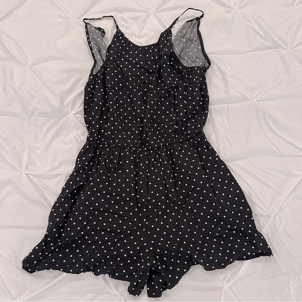 Women’s black and white polka dot spaghetti strap romper- size medium